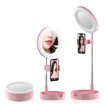 Phone Holder Folding Makeup Mirror, Portable Led Light Makeup Mirror