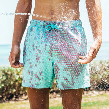 Summer Men Swimming Trunks Color Change Drawstring Fast Drying Beach Shorts 