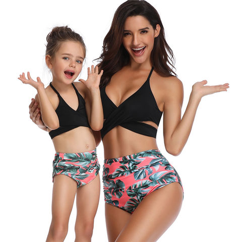 Family Matching Swimsuits Leaves Print Bathing Suit Swimwear Set