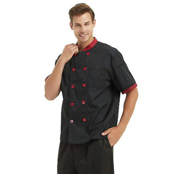 Men Short Sleeve Chef Jacket Coat Restaurant Cooking Uniform Workwear Waiter Top 