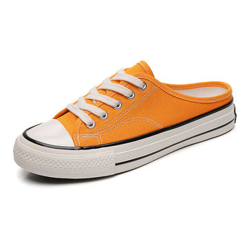 Sweetlight Summer Spring Women's Canvas Sneaker Open Back Flats