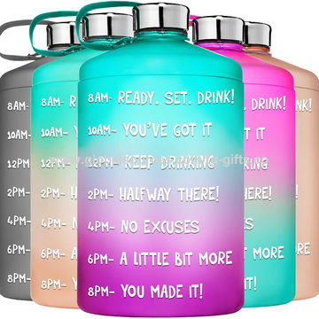 128oz Motivational Water Bottle with Time Marker BPA Free Jug with Handle Green 