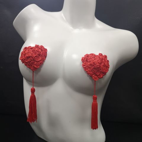 DANCER Red Sequin Pasties, Body Jewelry, Burlesque Tassels, Nipple Cov