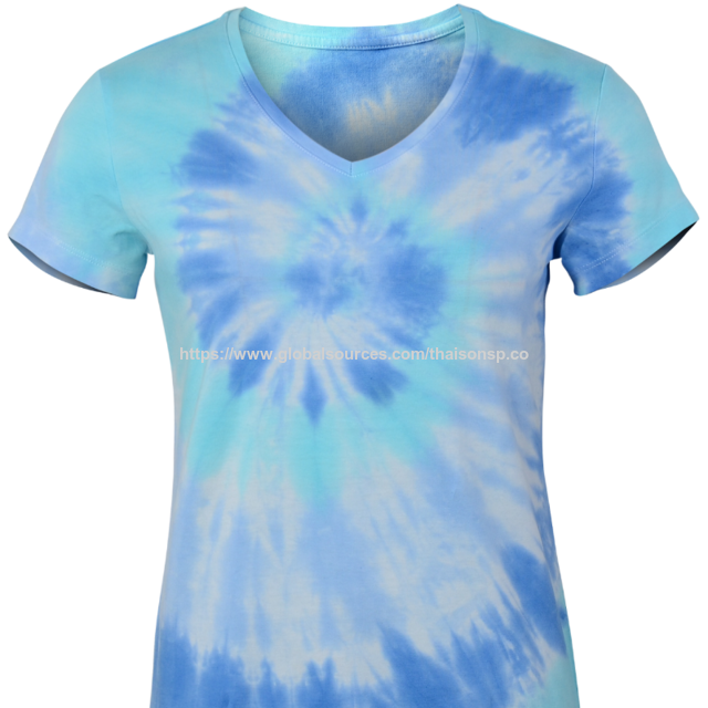 Camiseta de manga corta con cuello en V y teñido anudado para mujer [LTD2] for sale at factory direct price
