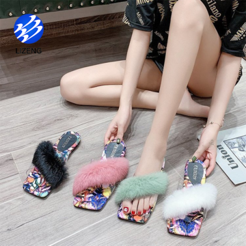 Real Rabbit Fur Slides Cross Band Flat Sandals Indoor Flip Flops Plush Furry