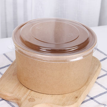 45 Pack, Deli Kraft Paper Bowl With Secure Clear Lids