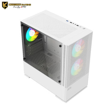 White Tempering Glass ARGB Gaming PC case with 3 120mm Fans, Mid Tower ...