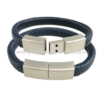 CHUYI Bracelet Design 128GB USB 2.0 Flash Drive Portable Metal and PU  Leather Braided Rope Wristband