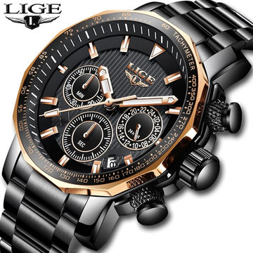 LIGE Relojes Hombre Analógico Cuarzo 3bar Impermeable Marrón