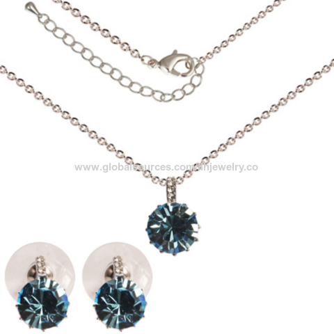 New Fashion Crystal Artificial Jewellery Pendant Set Silver Chain With Earrings 