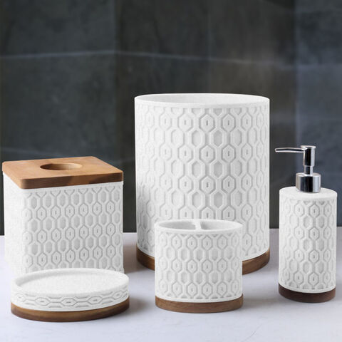 Resin & Wood Bathroom Accessories Set