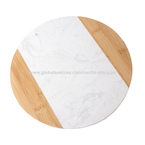 Tabla de cortar redonda de bambú y mármol de 22 cm para carnes, panes y charcutería, tabla de quesos de madera de acacia para charcutería. for sale at factory direct price