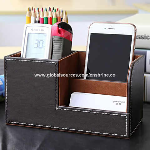 Small PU Leather Wooden Creative Fashion Desktop Inductive Content Box Container 