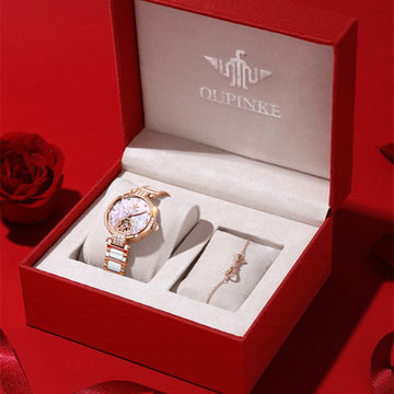  OUPINKE Diamond Watches for Womens Luxury Red Leather