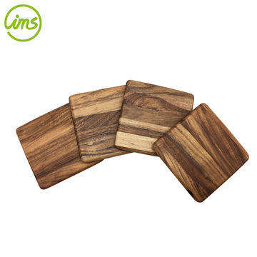 Square Acacia Wood Coasters Set With, Wooden Coaster Set With Holder