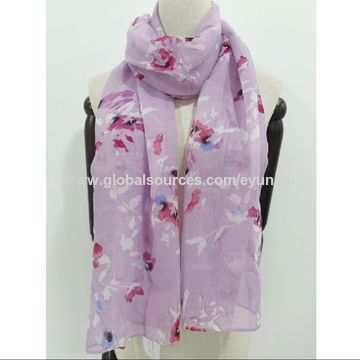 Floral Bird Print Scarf Purple Accessories Scarves & Wraps Scarves 