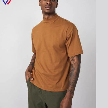 Bulk Wholesale Cotton T Shirts Plain Blank Mock Neck T Shirt Solid