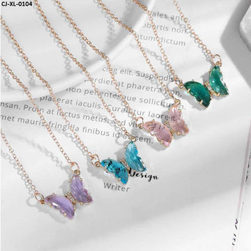 Silver Crystal Butterfly Love Heart Necklace Pendant Chain Women Dress Jewellery
