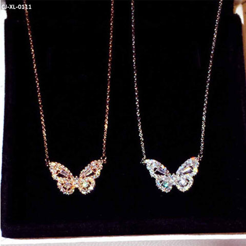 Rose Gold Butterfly Necklace Women Fashion All-Match Diamond Clavicle Chain Pendant