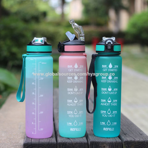 Water Bottles with Wrist Strap, Large Capacity Sports Water Bottle with Cute Sticker , Reusable Plastic Bottle with StrapStraw for Gym & School (