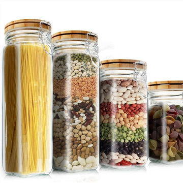 Glass Jars with Bamboo Lids, Square Glass Jar with airtight lids of 6 pack  of 28oz, Square glass storage jars with airtight lids, Glass Food Storage  Containers with airtight lids, Pantry Organization