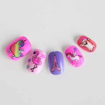 Cute Crown Press On Pink Medium Acrylic Nails For Kids Gold Glitters, Pink  And Blue Acrylic Perfect Childrens Gift From Pokkie, $30.77 | DHgate.Com