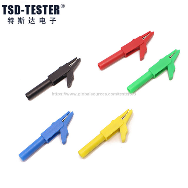 Pinza de Cocodrilo de Seguridad con Aislamiento de Nylon y Agujero de 4 mm para Conexión, CE CATII 300V / MAX. 15A for sale at factory direct price
