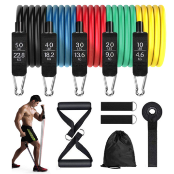 TECHTONGDA 11-Piece Resistance Exercise Band Set – 42" Long, 1/2" Diameter – Extra Heavy