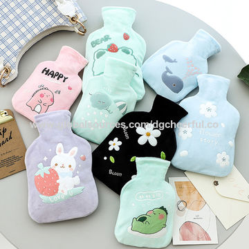 ENCOCO Classic Rubber Transparent Hot Water Bottle with Knit Cover Cute Stuffed Animal Cover Hot Water Bag Hand Warmer Christmas Gift 