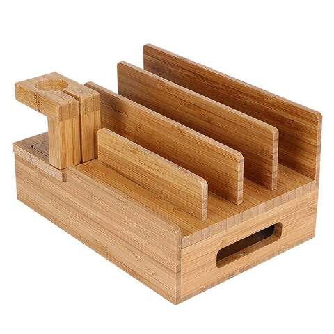 Estação de carregamento de bambu multi-dispositivos para telefones for sale at factory direct price