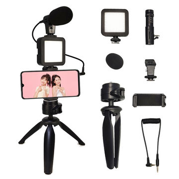 Smartphone Vlogging Set Video Kit With Tripod Microphone LED Light Phone  Holder