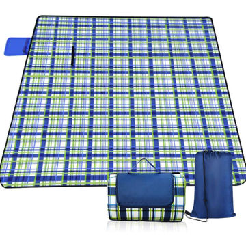2M XL Large Folding Blanket Camping Beach Waterproof Picnic Rug Mat Tartan Blue 