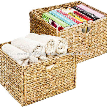 Foldable Handwoven Water Hyacinth Cube, Cube Storage Baskets