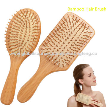 Zhuoyue Cepillo de pelo de bambú de madera - Juego de cepillos de pelo de  paleta con cerdas de bambú para reducir el encrespamiento y masajear el