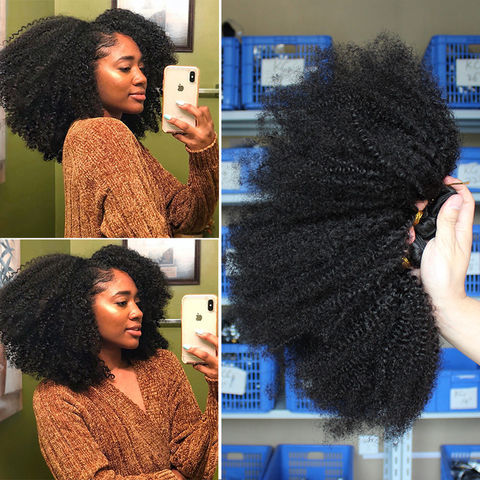 Human Hair Natural Black Afro Kinky Curly Bulk Hair Extensions for
