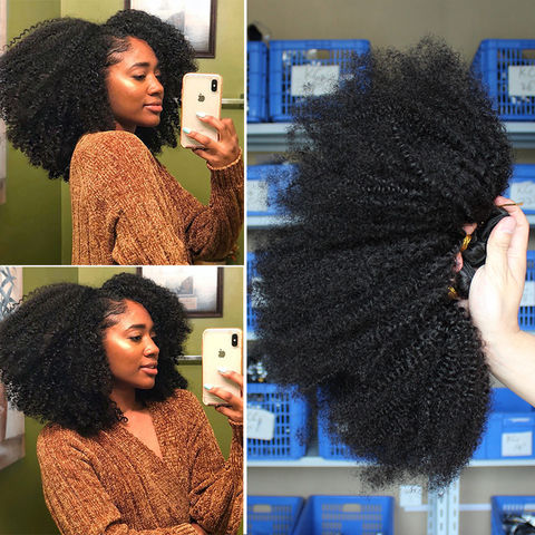 Mongolian Afro Kinky Curly Hair Weave Natural Black 4b 4c Virgin