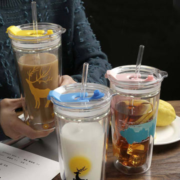 China Glass Cup With Straw, Glass Cup With Straw Wholesale