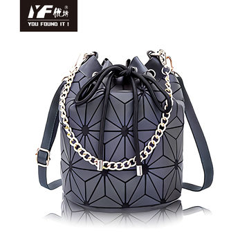 Geometric Pattern Bucket Bag, Drawstring Design Crossbody Bag