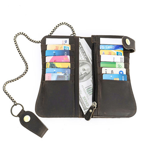 ID Holder Necklace Women Genuine Leather Credit Card Holder Zipper Card Wallet