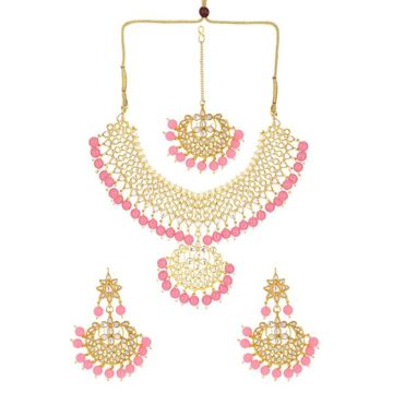 SOUTH INDIAN JEWELRY SET GOLD PLATED BRIDAL KUNDAN CZ NECKLACE EARRINGS TIKKA 