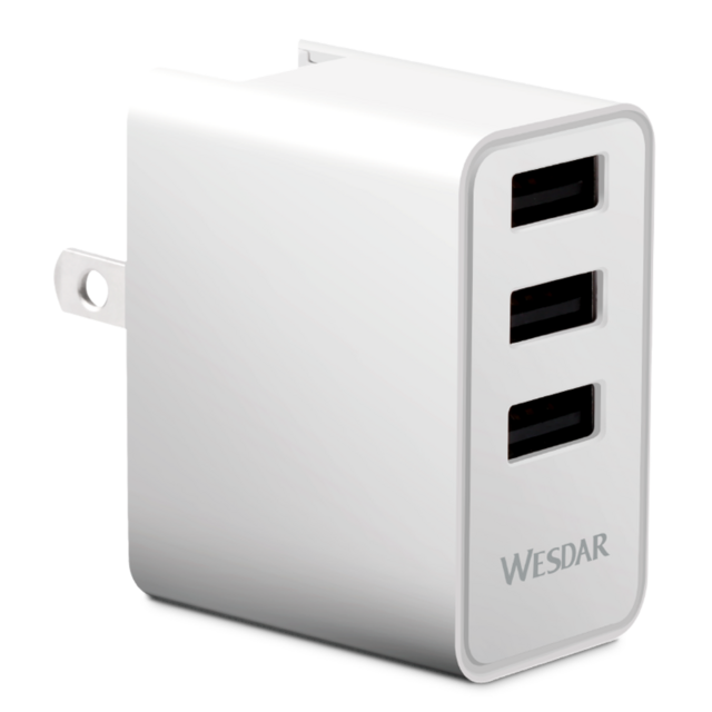 شاحن سفر Wesdar 5V 2.4A ABS بثلاثة منافذ USB للهاتف المحمول