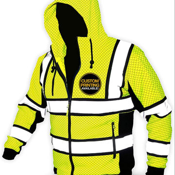 Men Viz Visibility Safety Hoodie Coat Top Workout Vests Jacket Sweatshirt Jumper 