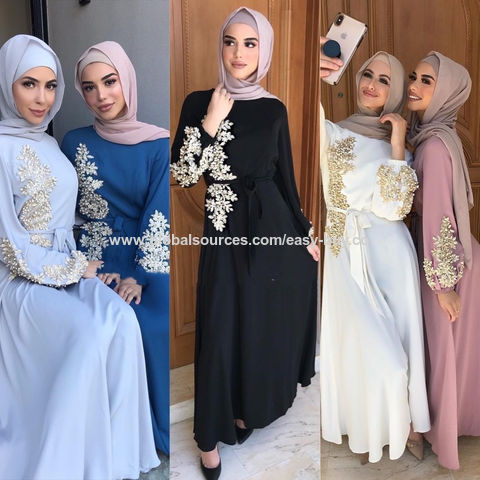 Árabe vestido de la borla blanca Abaya Mujeres Chilaba musulmanes islámicos  Moda ropa para las muchachas Lotus manga más el tamaño de los trajes de