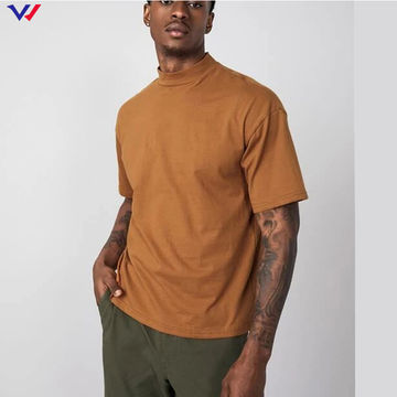 Bulk Wholesale Cotton T Shirts Plain Blank Mock Neck T Shirt Solid