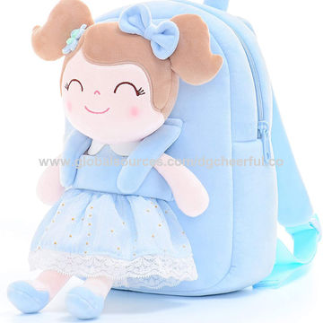 Pink Soft Plush Child Size Backpack with Built-in Doll Carrier Bag 