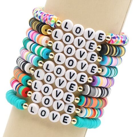 beaded bracelet Rainbow clay beaded bracelet handmade bead dainty bracelet rainbow swirl rainbow jewelry clay jewelry