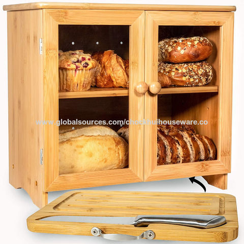 Bamboo Bread Box for Kitchen Countertop, Double Layer Roll-top Bread  Storage Boxes Food Keeper With Adjustable Middle Shelf