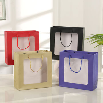 Gift Wrapping Paper Bag With Transparent Window Flowers Packaging