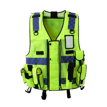 Mens Safety Vest High Visibility Zipper Multipockets Top With Reflective Strips 