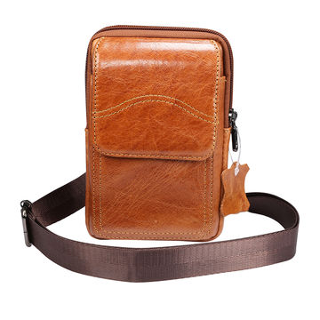 Mens Genuine Leather Crossbody Shoulder Bag,Belt Pouch Bag Holster Case